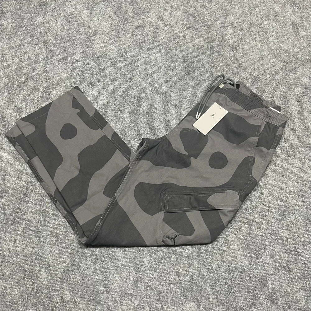 Jordan Pants Mens Medium Charcoal Gray Camo Essentials Cargo Drawstrings Outdoor
